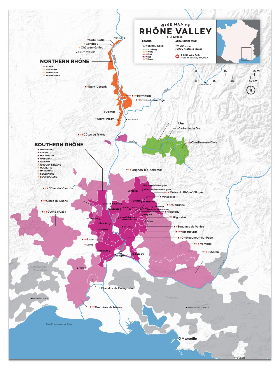 France Cotes du Rhone Map by Wine Folly