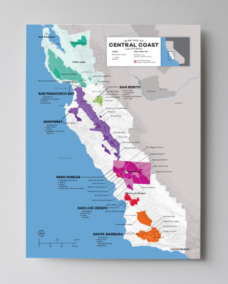 12x16 USA California Central Coast (Santa Barbara, Paso Robles, etc) wine map by Wine Folly