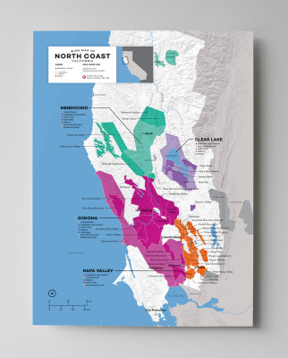 12x16 USA California North Coast (Napa, Sonoma, etc) wine map by Wine Folly