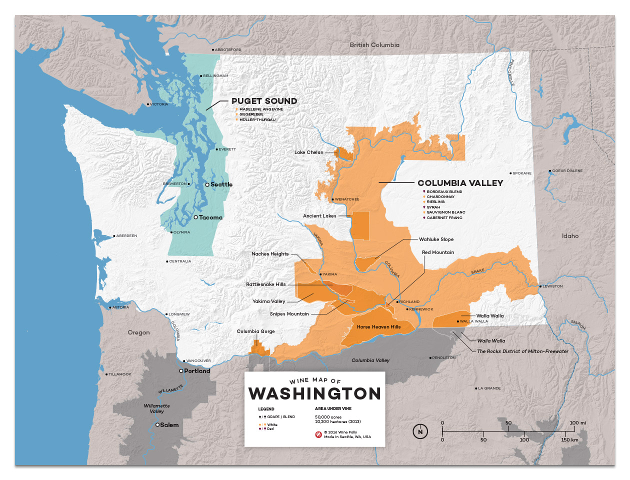 Wine Regions of Washington Regional Map by Wine Folly - 12x16