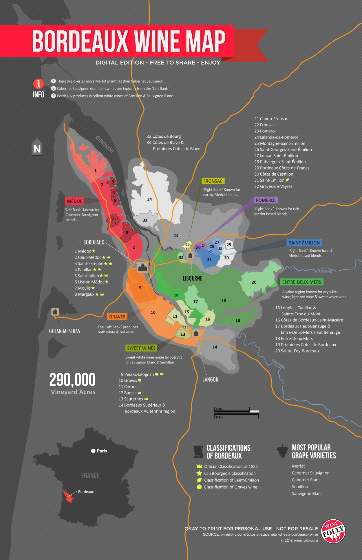 Bordeaux Wine Map by Wine Folly