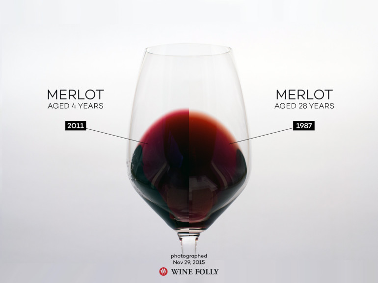 The color of wine and how it ages showing Merlot by Wine Folly