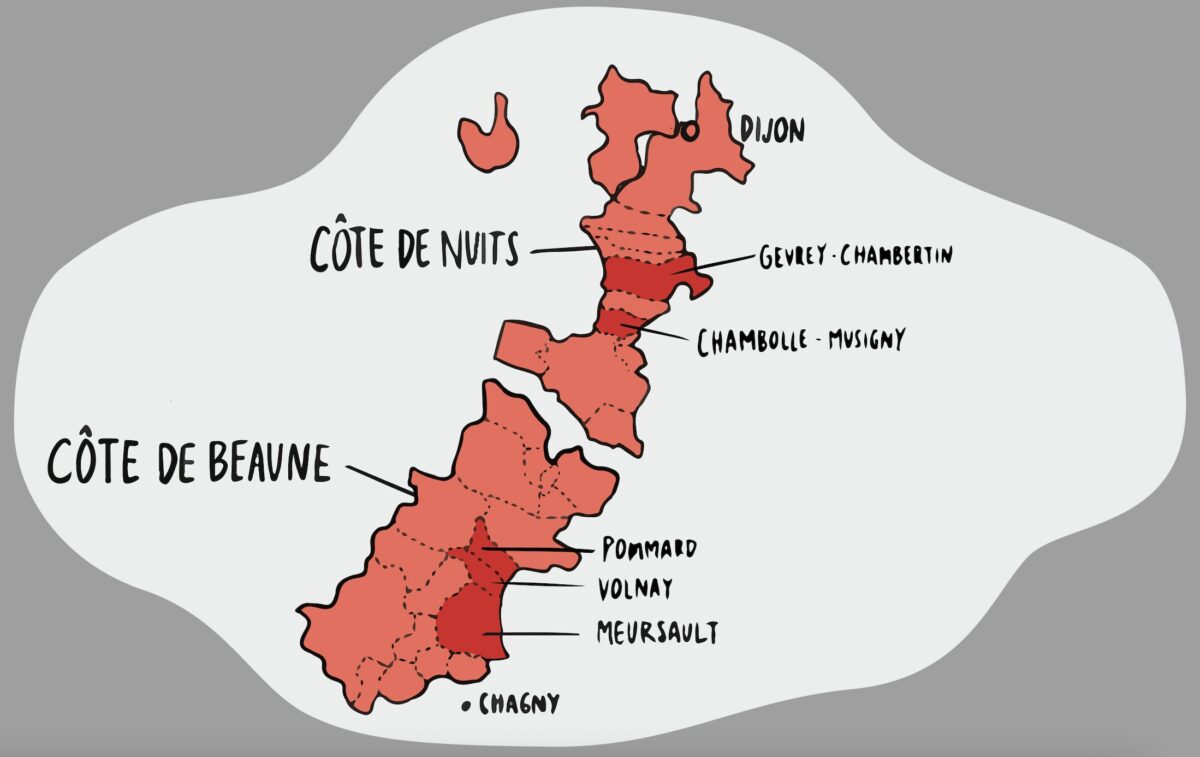 Illustration of a map of Cote-D'Or in Burgundy