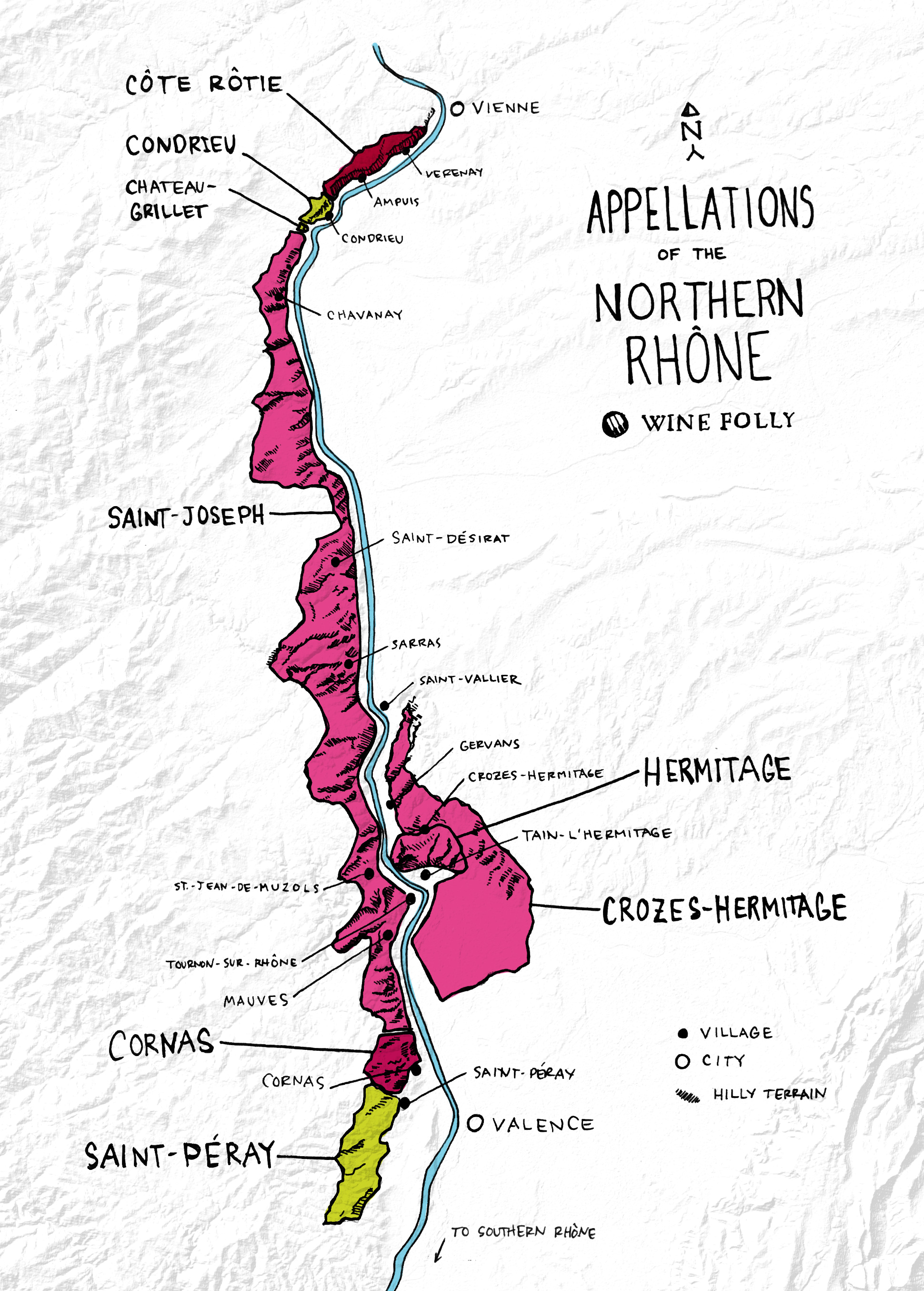 Appellations and wines of the Northern Rhone Map by Wine Folly