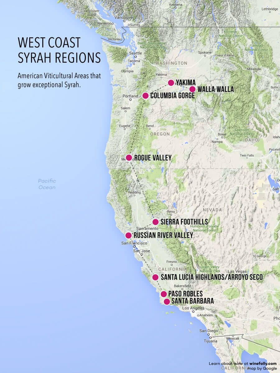 West Coast Syrah Regions Map